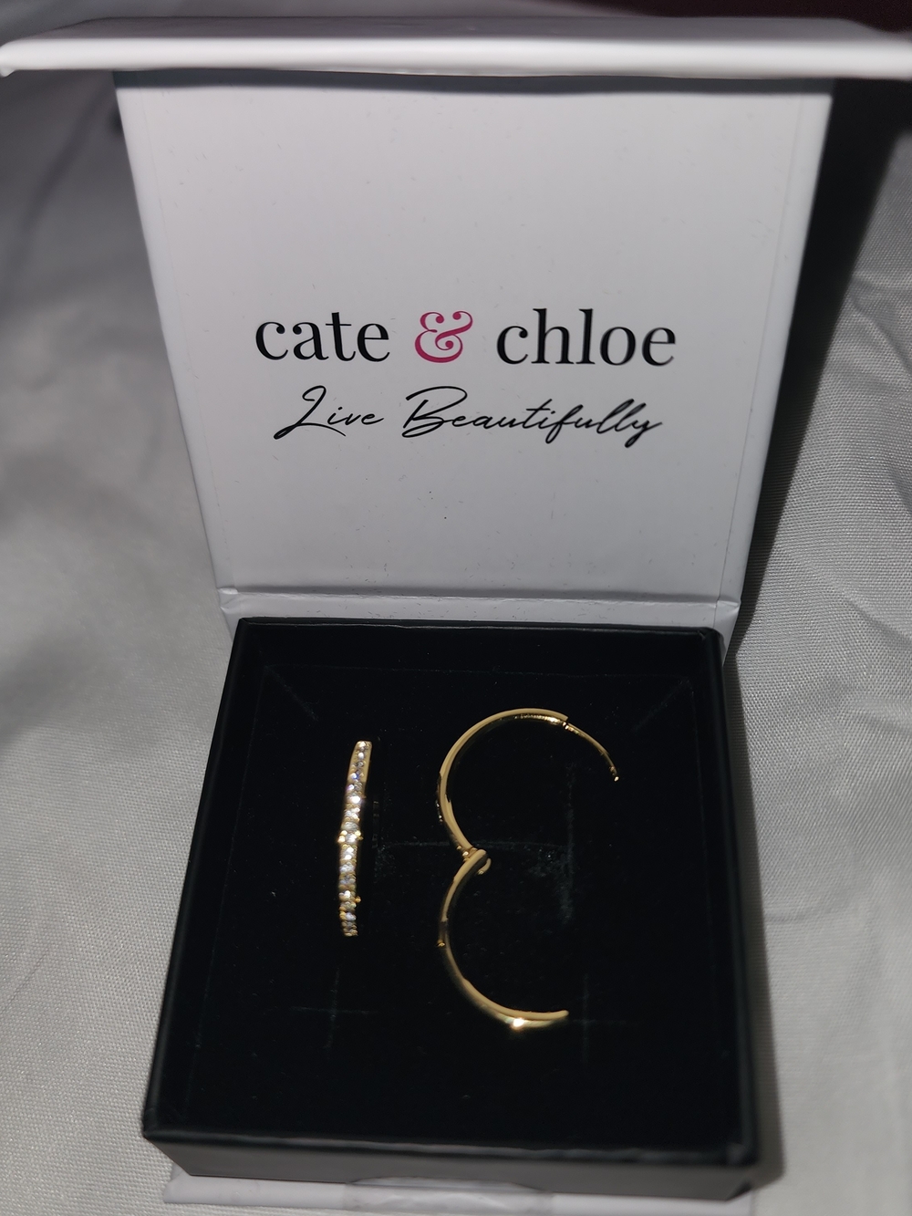 Cate & Chloe Yellow Gold Plated Hoop Earrings - Swarovski Crystals - Picture 4 of 6